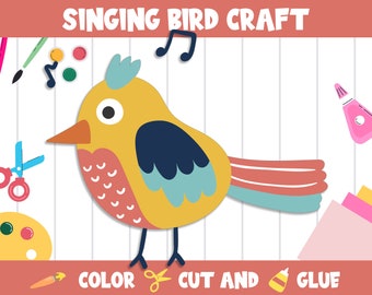 Singing Bird - Spring Craft Activity : Color, Cut, and Glue for PreK to 2nd Grade, PDF File, Instant Download