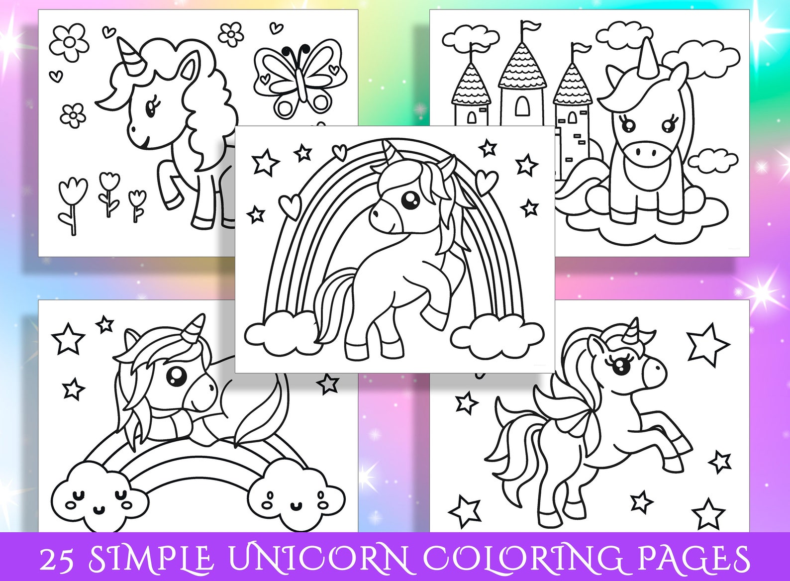 Simple Unicorn Coloring Pages: 25 Fun Activity Sheets for Preschool and ...