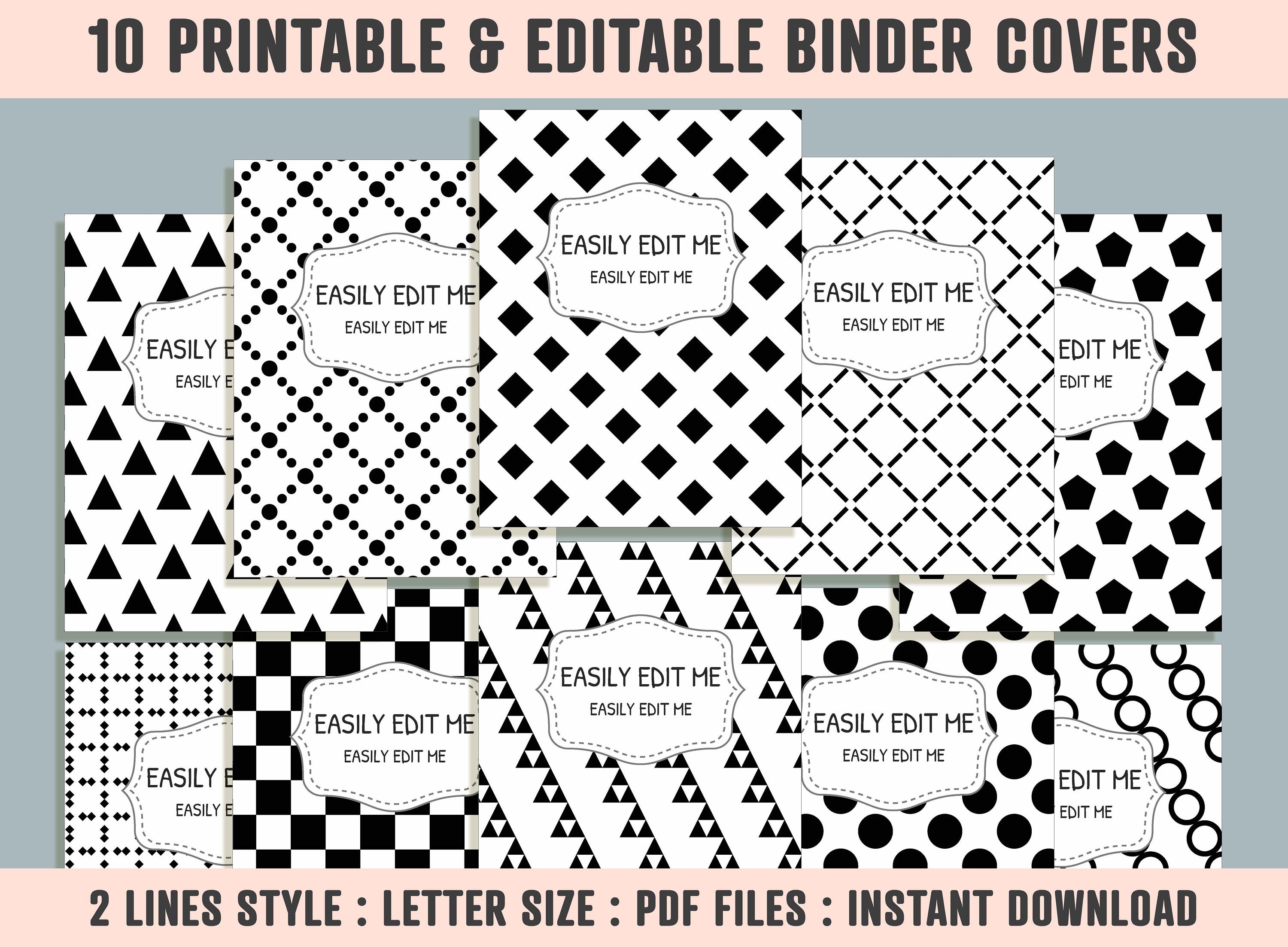 Abstract Black and White Binder Cover, 10 Printable & Editable Binder