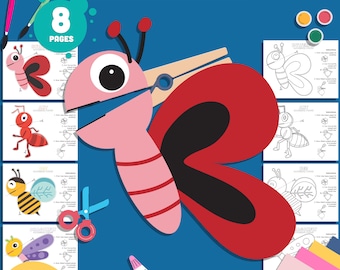 Insect Clothespin Puppets for Kids, 8-Page Printable Craft with Butterfly, Ant, Bee & Dragonfly, Fun DIY Bug Activity for Dramatic Play.