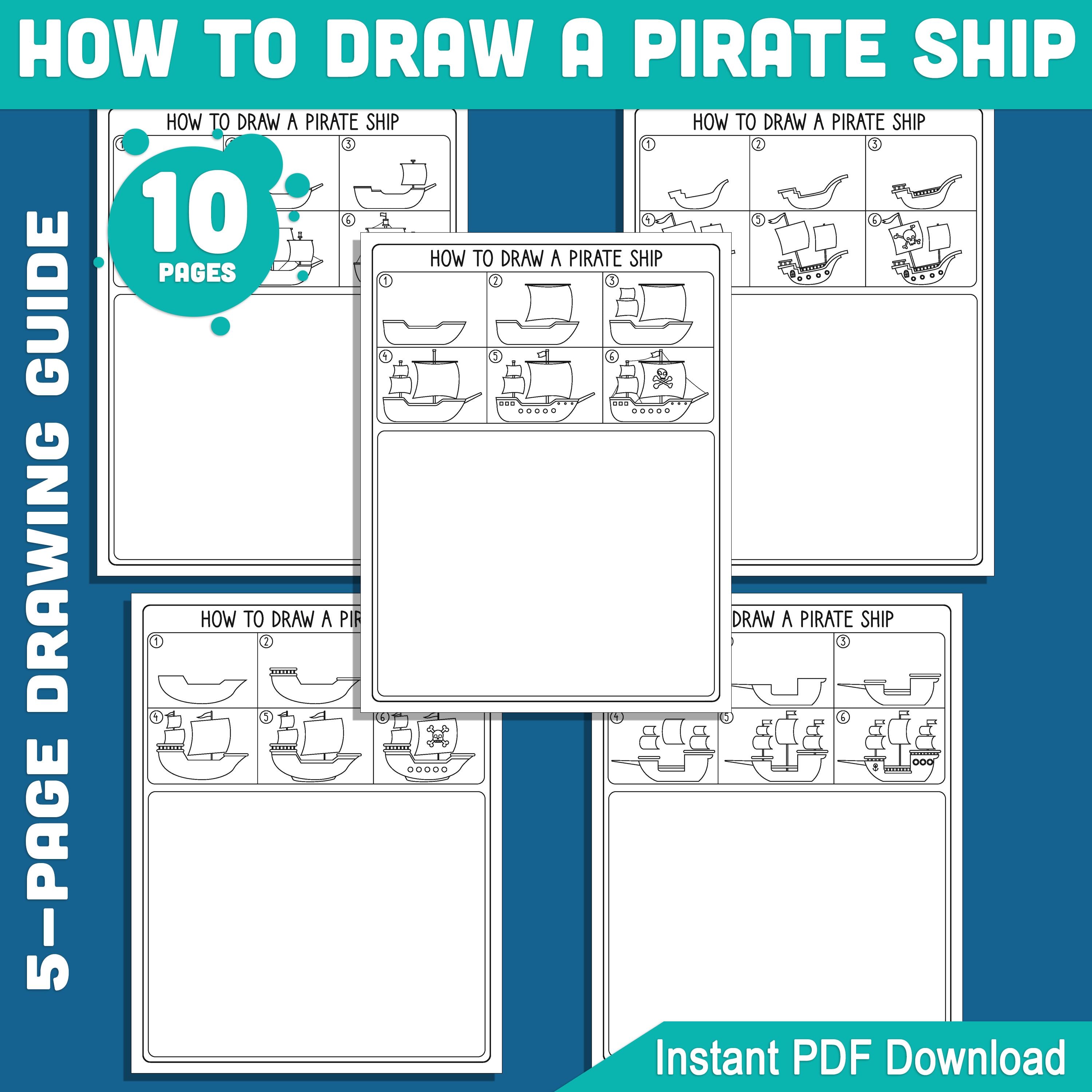 How to Draw a Pirate Ship for Kids: 6-step Guide+5 Fun Coloring Pages ...