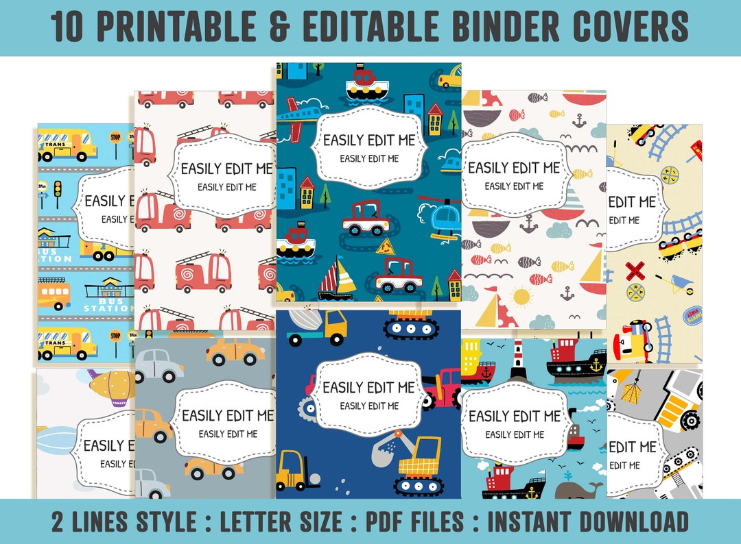 Vehicle Binder Covers, 10 Printable/editable Binder Covers &amp; Spines ...