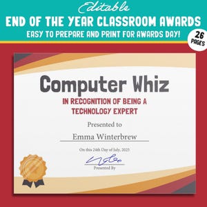 Editable Last Day of School Certificate, End of the Year Awards, Student Recognition, PDF File, Instant Download
