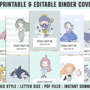 Mermaid Binder Cover, 10 Printable &amp; Editable Covers+spines, Binder ...