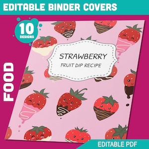 Food Binder Cover, 10 Printable & Editable Covers+Spines Binder Insert Planner Cover Teacher/School Binder Template Cute Kawaii Food/Dessert
