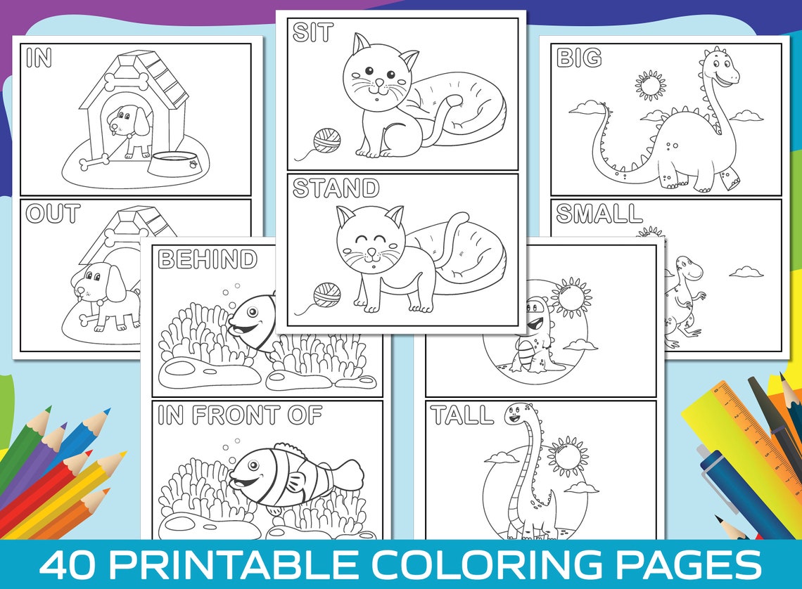 Opposite Coloring Pages 40 Printable Animal Opposite Coloring Etsy