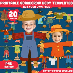 Moldes de Espantalho para Imprimir, 20 Modelos de Halloween, Diversão para Criar Seu Próprio Rosto - Artesanato de Outono para Escola, Casa e Festas, PDF + PNG