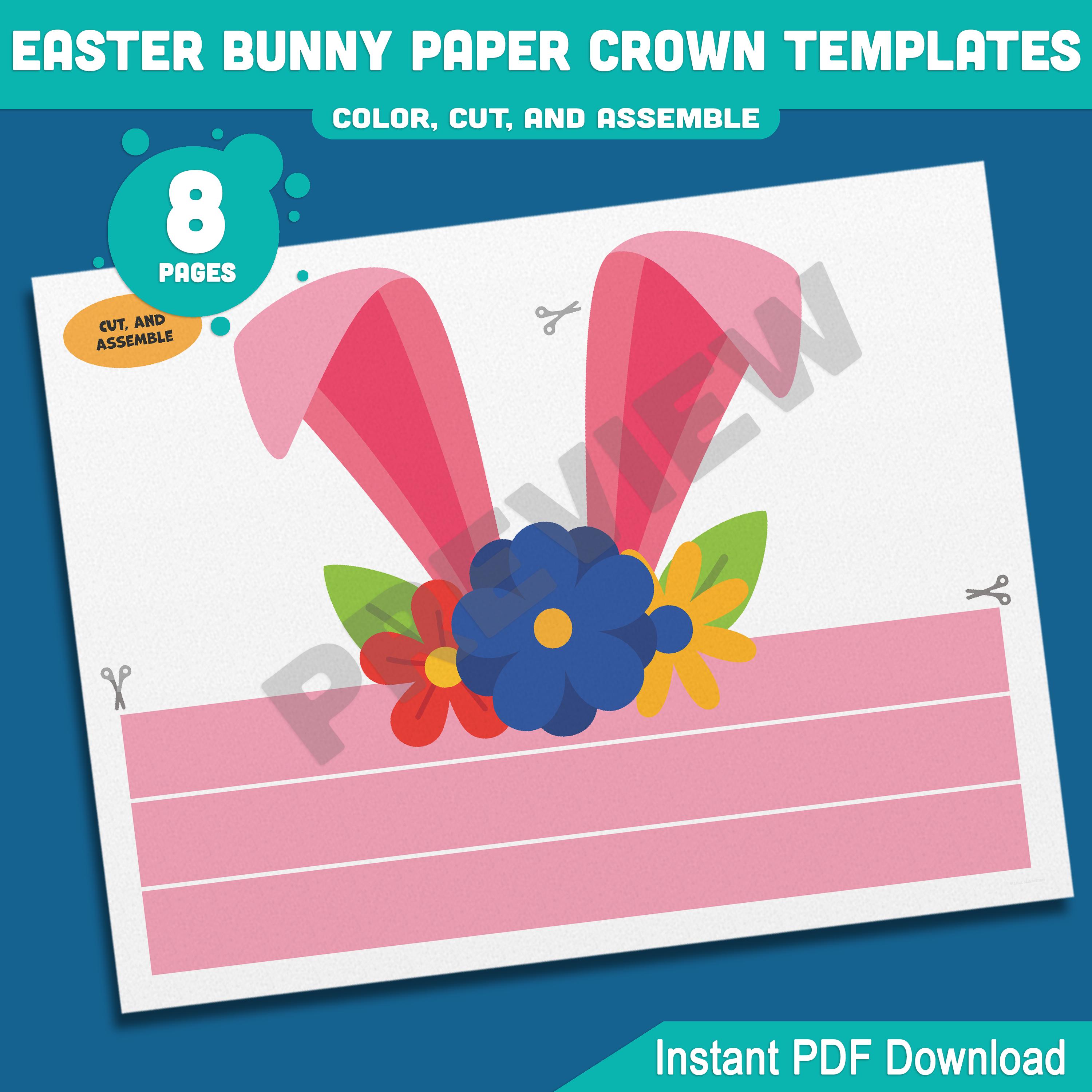 Easter Bunny Paper Crown Templates, Printable Rabbit Ears Headband, 8 ...