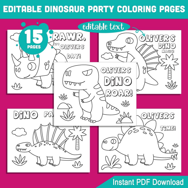 Editable Dinosaur Birthday Coloring Pages: 15 Fun Printable Sheets for ...