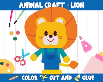 Animal Craft Activity - Lion : Color, Cut, and Glue for PreK to 2nd Grade, PDF File, Instant Download