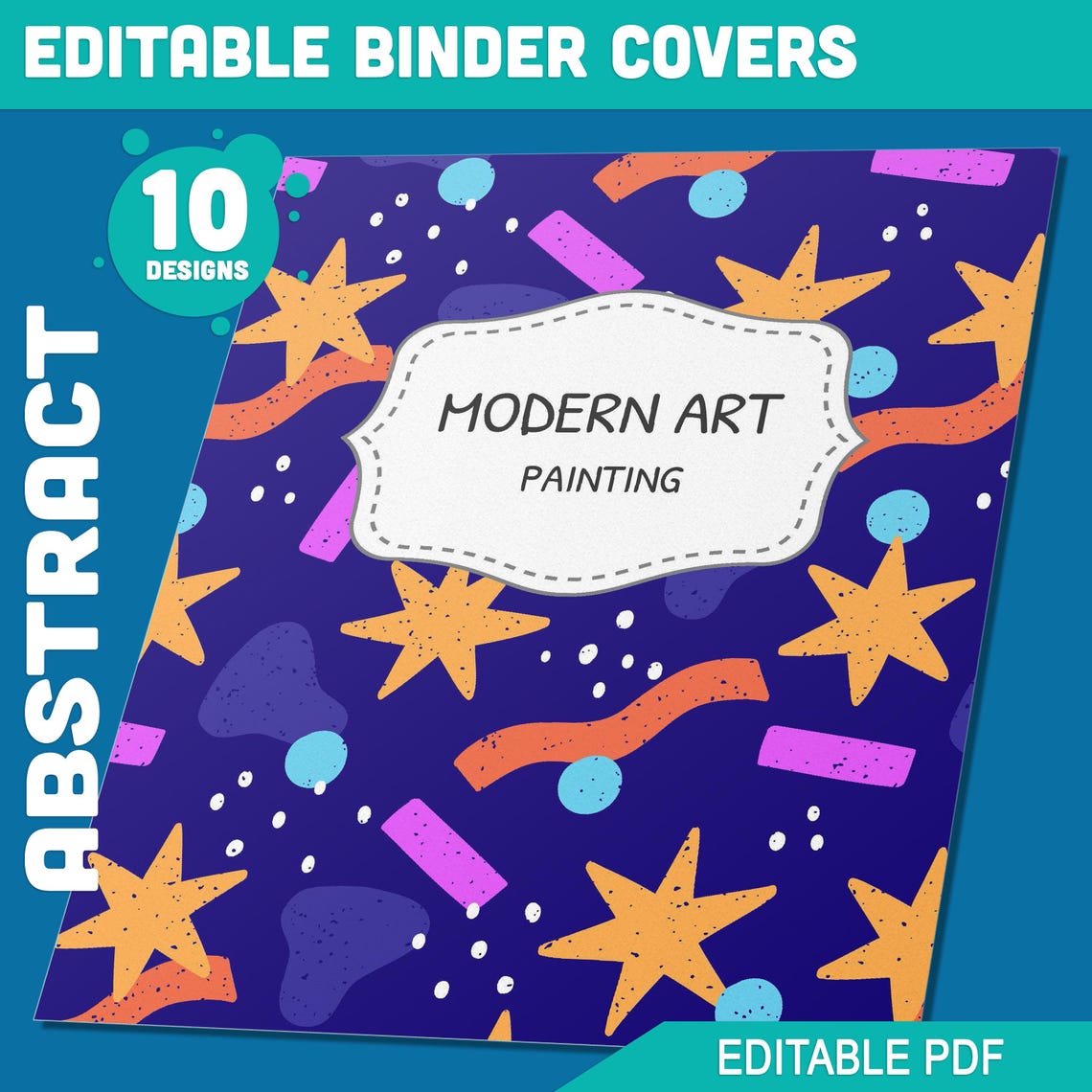 Abstract Binder Cover, 10 Printable & Editable Covers+spines, Binder ...