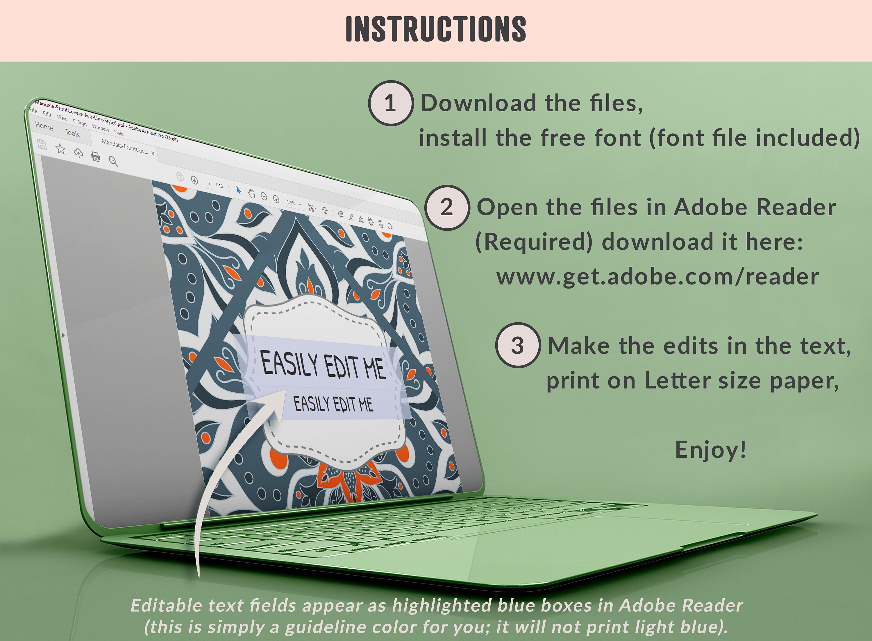 Mandala Binder Cover, 10 Printable/editable Binder Coversspines, Hand ...