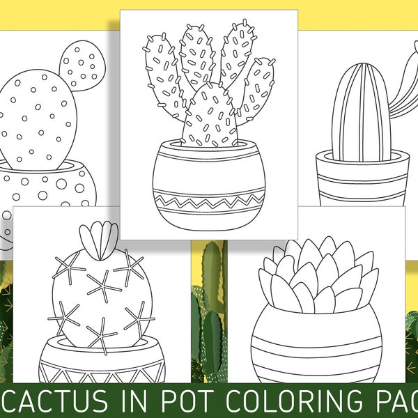 Cute and Spiky: 20 Potted Cactus Coloring Pages, PDF File, Instant Download