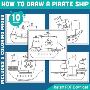 How to Draw a Pirate Ship for Kids: 6-step Guide+5 Fun Coloring Pages ...