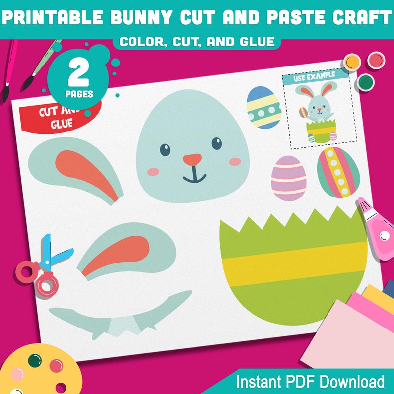 Printable Easter Bunny Cut and Paste Craft for Kids – Color, Cut, and ...