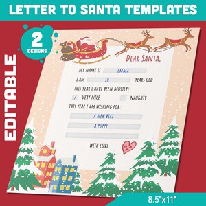 Brief an Santa Vorlage, 2 festliche Designs für Kinderbriefe, ausfüllbare & leere Versionen - Sofortiger PDF Download!
