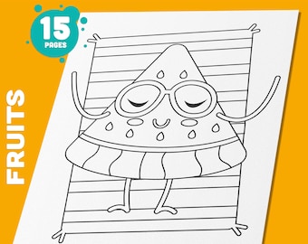 Fruits Characters Kleurplaten: zomervakantieplezier met kleurboek voor kleuters en kleuters, pdf met hoge resolutie voor zomerfeest