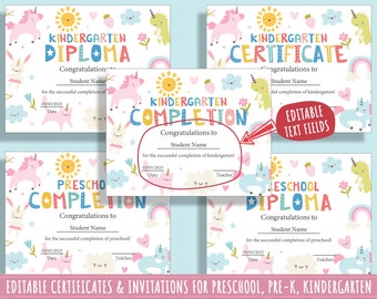 Editable Graduation Certificates, Diplomas, and Invitations Template for Preschool, Pre-K, & Kindergarten - 37 Pages, PDF, Instant Download