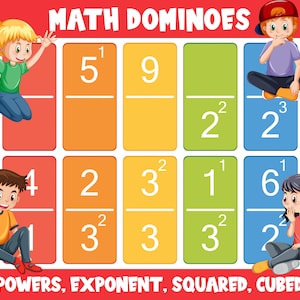 Printable Math Dominoes (powers, Exponent, Squared, Cubed), 55 Cards ...