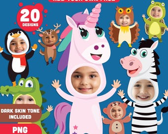 Animal Body Clipart Templates: Funny Body Cutouts, DIY Face Swap Craft, Add Your Own Photo Activity, Light + Dark Skin Tone, PDF + PNG