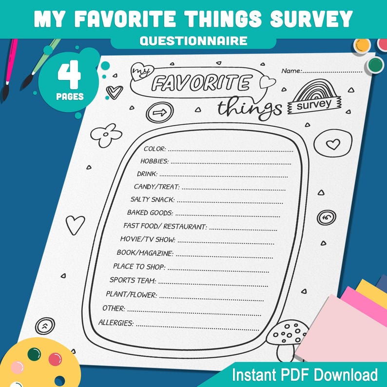 My Favorite Things Survey Questionnaire Worksheet: Fun & Engaging ...