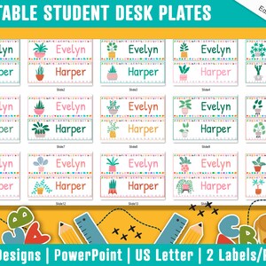 Platos de escritorio para estudiantes con plantas tropicales: 30 diseños editables con PowerPoint, tamaño carta de EE. UU., descarga instantánea