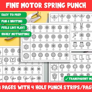 Fine Motor Spring Punch, Spring Hole Punch Activities for Task Boxes & Tubs, 8 Pages, 4 Strips/Page, PDF File, Instant Download.