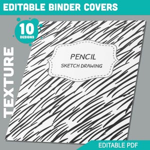 Texture, Curved Lines Binder Cover, 10 Printable & Editable Black/White Binder Covers + Spines, Binder Inserts, Teacher/School Planner Cover