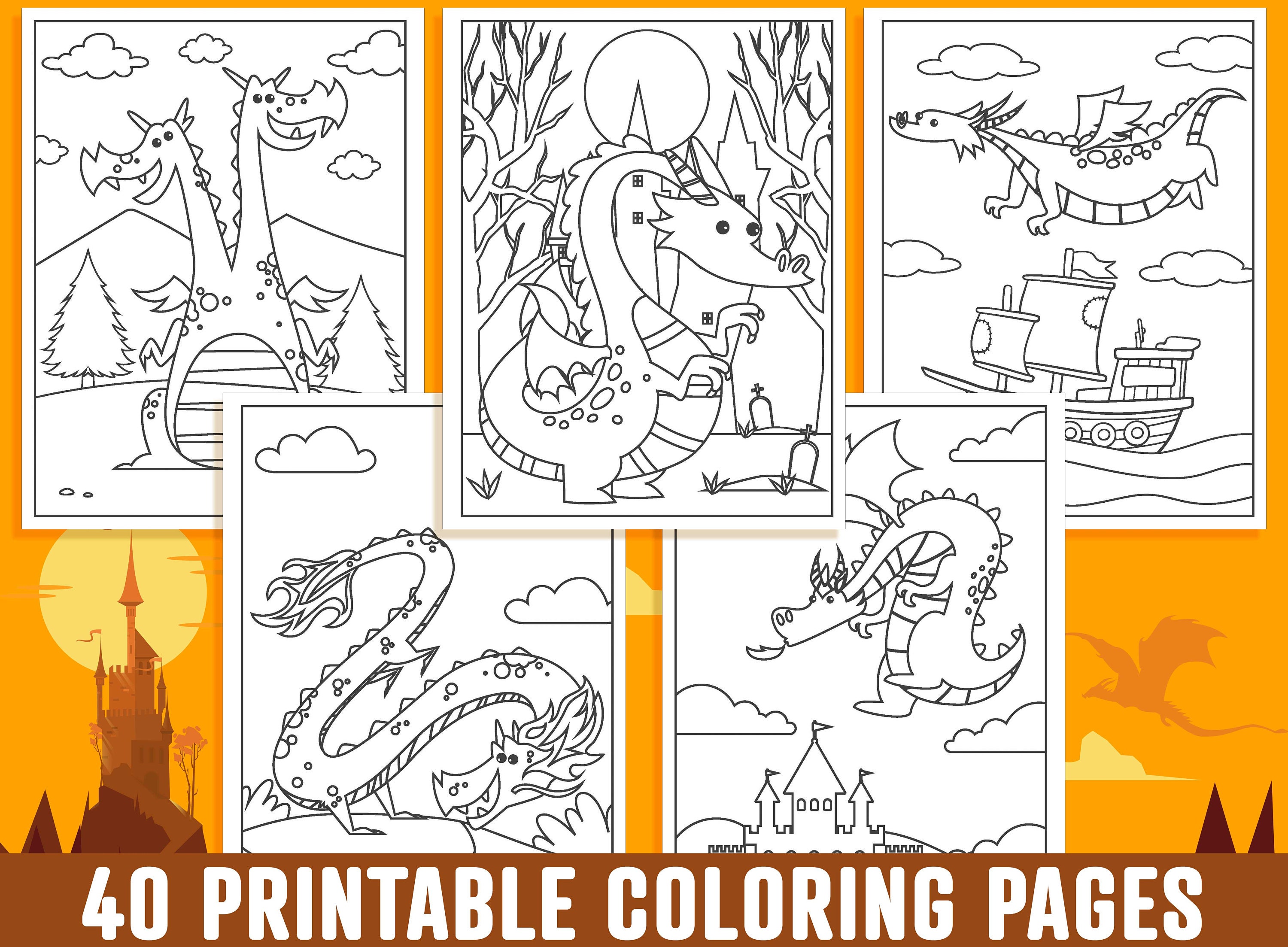 Dragon Coloring Pages 40 Printable Dragon Coloring Pages for - Etsy
