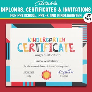 Bearbeitbare Jahresabschluss-Zertifikate, Diplome & Einladungen für Kindergarten, PreK, Vorschule, 37 anpassbare PDF-Seiten, Sofort-Download