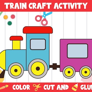 Train Craft Activity - Color, Cut, and Glue for PreK to 2nd Grade, PDF File, Instant Download