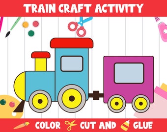 Actividad de artesanía en tren: colorear, cortar y pegar para preescolar a segundo grado, archivo PDF, descarga instantánea
