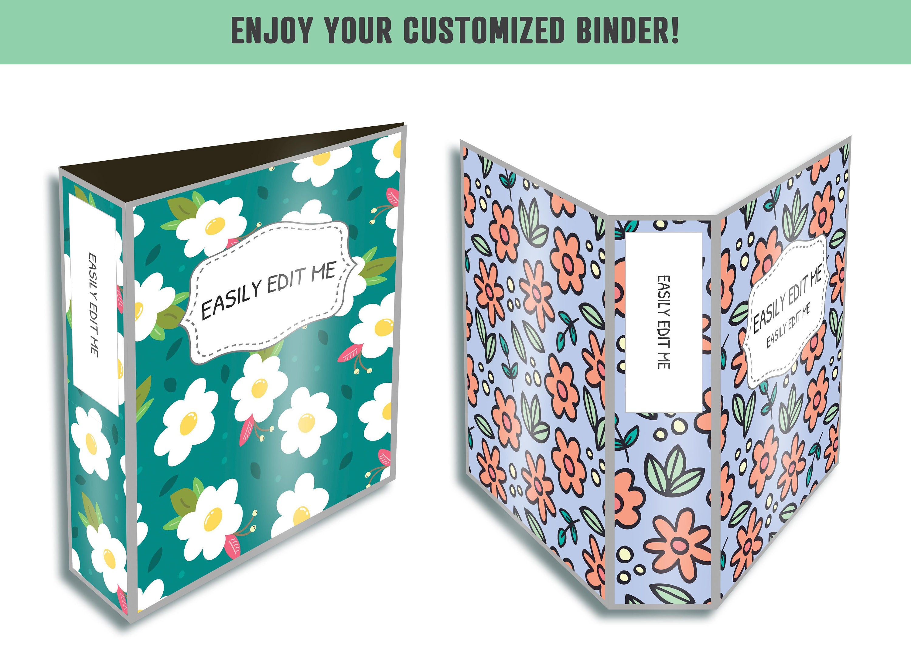 Floral Binder Cover, 10 Printable & Editable Covers+spines, Binder ...