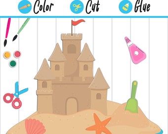 Sandcastle Craft: Build a Sandcastle Summer Activity for Kids - Color, Cut, and Glue, Fun for Pre K to 2nd Grade, PDF Instant Download