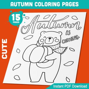15 Beautiful Autumn Coloring Pages for Preschool and Kindergarten Kids, High-Resolution PDF Book, Perfect for Fall Parties, Instant Download