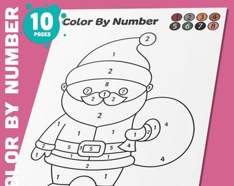 Jolly Holiday Coloring Pages: Simple Christmas Color by Number for Little Artists, 10 Pages, High-Resolution PDF Book, Instant Download