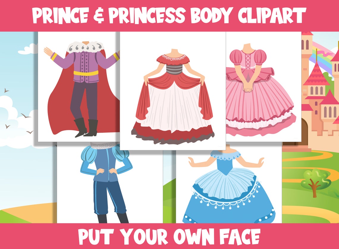 Princess Body Simple Prince and Princess Body Clipart Templates – Add Your Face to Royal ...