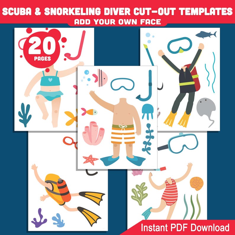 Scuba & Snorkeling Diver Body Cut-out Craft: Add Your Face to Printable ...