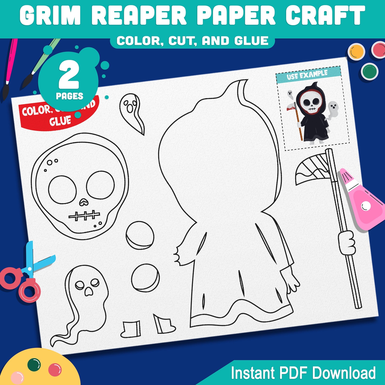 Grim Reaper Paper Craft for Preschool Pre-k Kindergarten, Easy ...