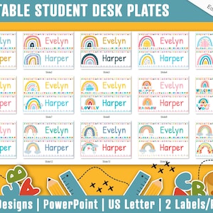 Student Desk Plates, 30 Printable/Editable Cute Rainbow Classroom Name Tags & Name Plates for Students, a Helpful Addition to Your Classroom
