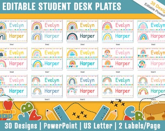 Student Desk Plates, 30 Printable/Editable Cute Rainbow Classroom Name Tags & Name Plates for Students, a Helpful Addition to Your Classroom