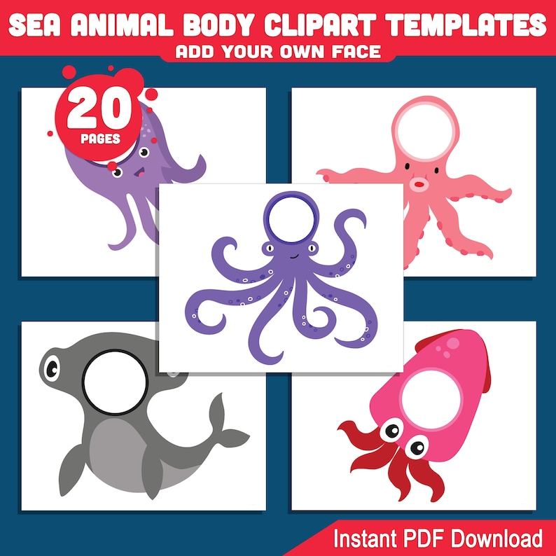 Sealife Body Clipart Templates: Add Your Own Face, Printable Ocean ...