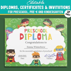 37 Seiten voller Superhelden-Diplome, Zertifikate und Einladungen für Vorschule und Kindergarten, PDF-Datei, Instant Download