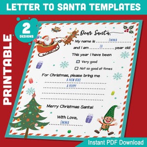 Schreib einen Brief an Santa: 2 lustige Weihnachtsmotive zum Ausfüllen, 22 x 28 cm, perfekt für Kinder, Jungen & Mädchen, PDF Instant Download!