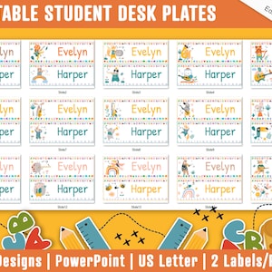 Student Desk Plates, 30 Printable/Editable Animal Playing Music Classroom Name Tags & Name Plates; a Helpful Addition to Your Classroom