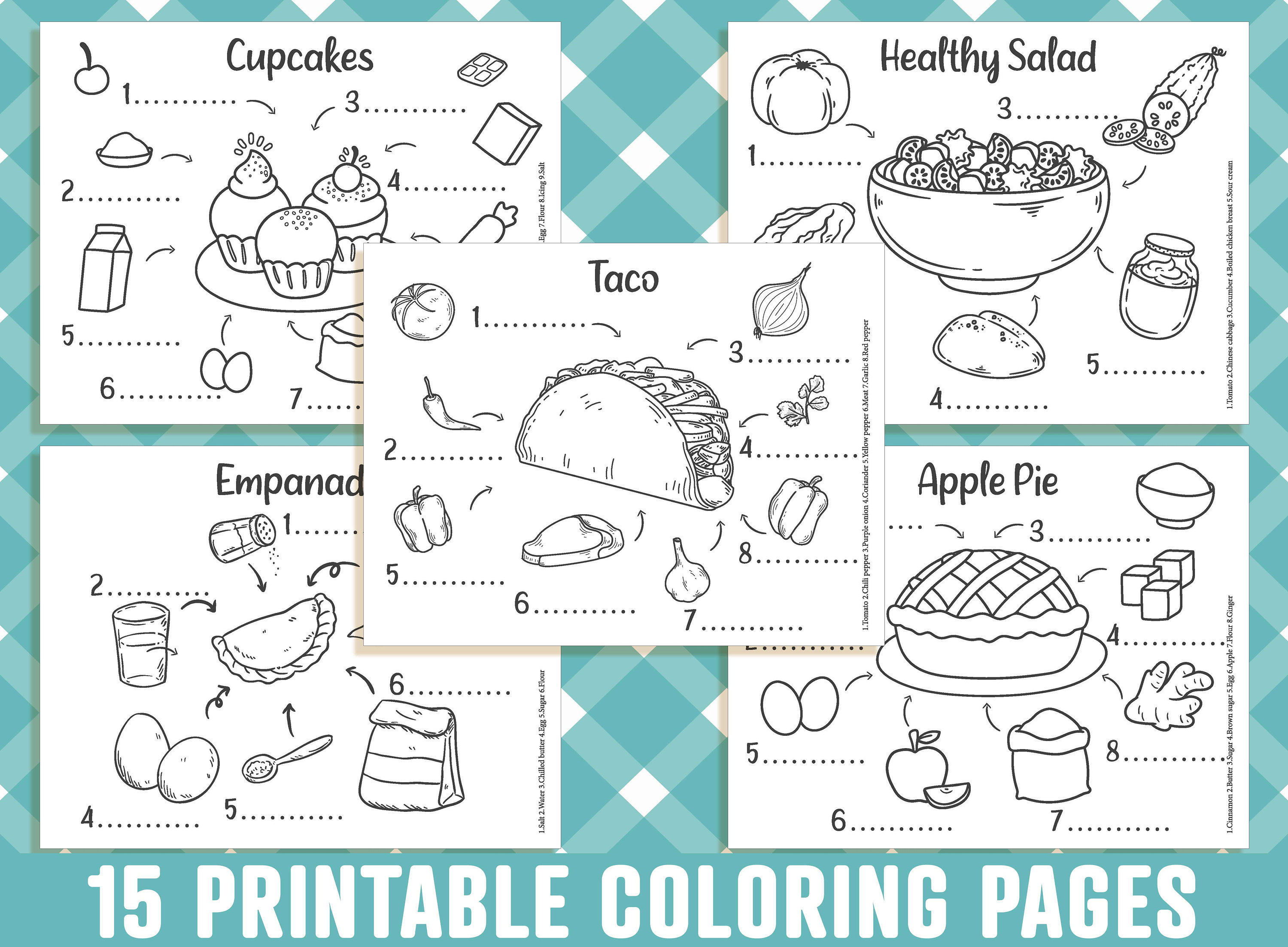 Food Coloring Pages 15 Printable Recipe Coloring Pages for | Etsy