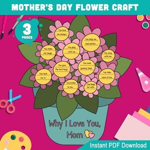 Warum ich dich liebe Mama Blumenmuster - Muttertags-Arbeitsblatt Geschenk für Kinder, vorgefärbt + Schwarzweiß-Optionen, printable PDF-Download