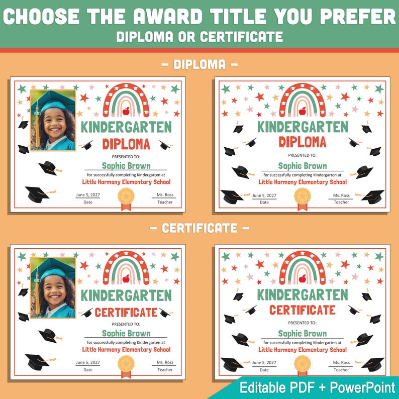 Editable Kindergarten Graduation Diploma & Certificate Set, Retro ...