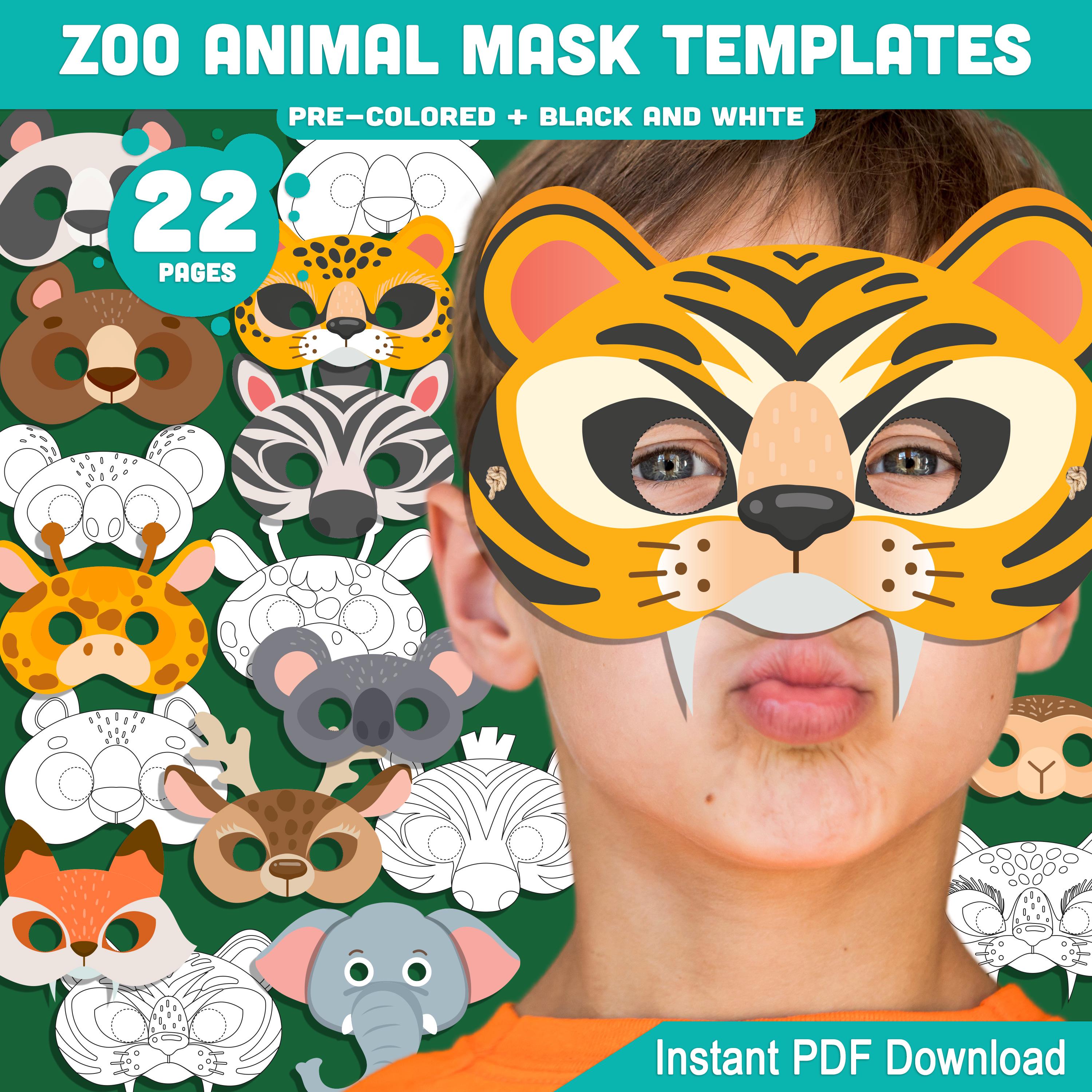 Masques D'animaux En Papier - Lot De 15 Modèles Jungle/safari - Pour Fête, Carnaval, Déguisement Enfants Déguisement Safari Carnaval