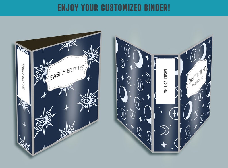 Moon, Rainbow, Stars Binder Cover, 10 Printable & Editable Binder ...